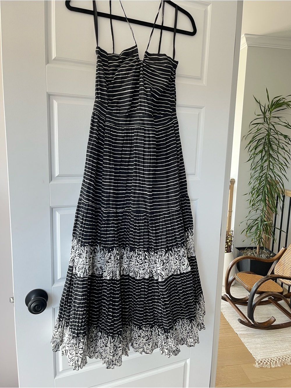 SOLD GAP Black & White Striped Midi Sundress with Floral Border
